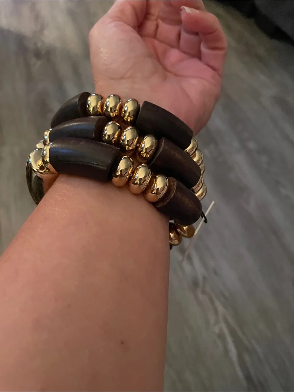 Piper Gold and Dark Brown Mixed Link Stretch Bracelet Set